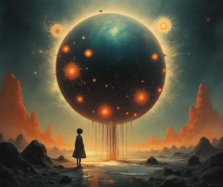 score_9, score_8_up, score_7_up, score_6_up,score_5_up, surreal, futuristic world where the inhabitants have transcended physical form, existing as beings of pure thought and light. The landscape is a constantly shifting, glowing expanse of energy fields and light constructs, with no solid ground or physical structures, highly detailed, gritty, cinematic, abstract <lora:ponys-dream:.9>