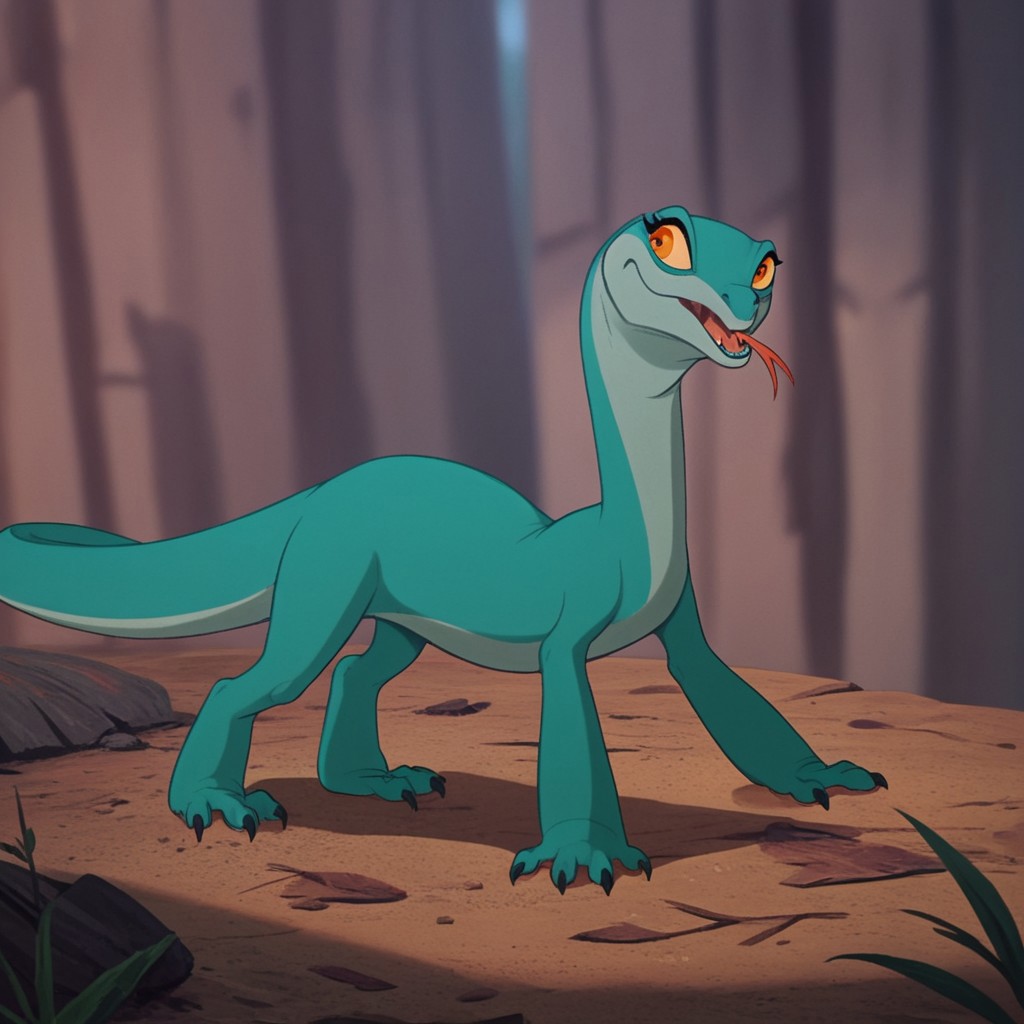 score_9, score_8_up, score_7_up, score_6_up, score_5_up, score_4_up, source_furry, joannardu, feral, female, lizard, green skin, orange eyes, yellow sclera, standing, outside, tongue out