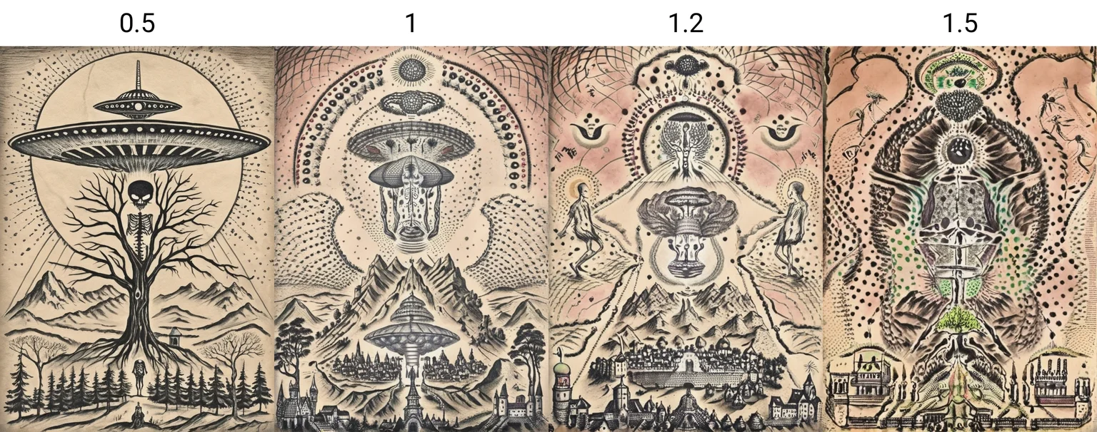 a drawing of two skeletons standing under a tree with a UFO in the background, on top of a mountain, an ultrafine detailed painting, The skeletons are facing each other and appear to be engaged in a conversation, surrealism, alien mothership, on old paper, intricate galactic designs, holy city | illustration, The UFO is hovering above the tree, The trees are tall and gnarled, and the moonlight casts eerie shadows on the ground, surreal and otherworldly quality, mystery and suspense, death and mortality, 0ccult, <lora:0ccult_works_of_Art_SDXL:0.5>