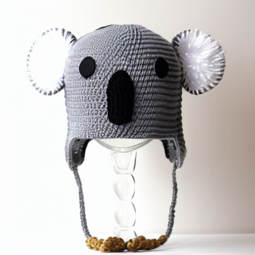 gray animal hat, animal beanie, koala hat, koala beanie, fur ears, fur pompoms