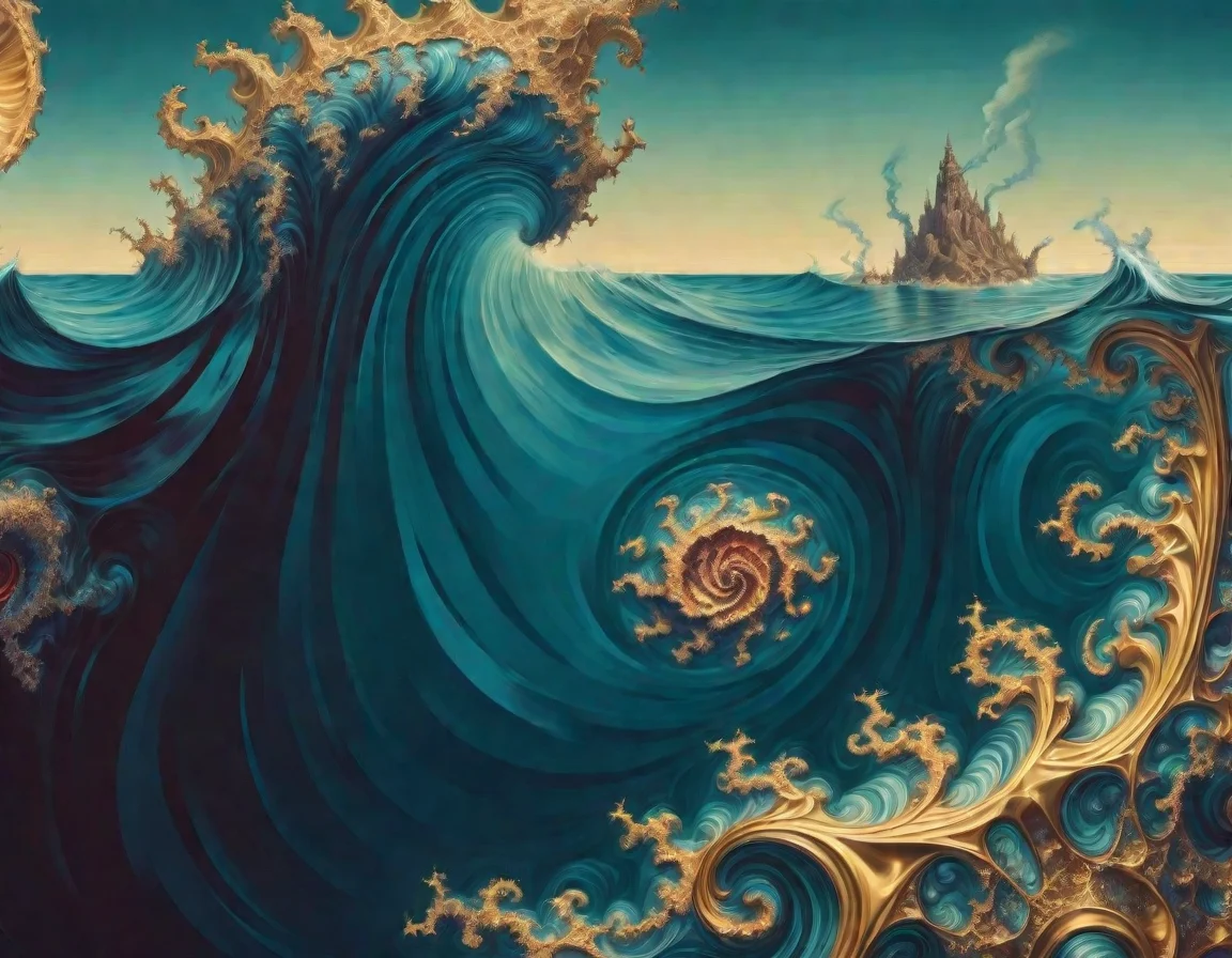 surrealistic, person swimming through a Frac_XL ocean, in the style of Salvadore Dali<lora:Frac_XL:1>