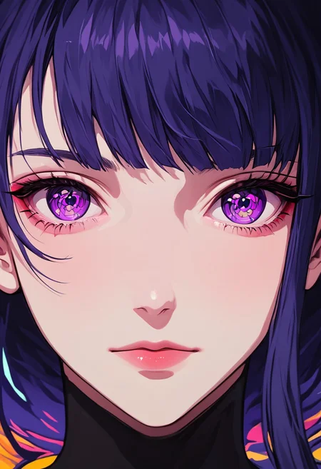 masterpiece,best quality,amazing quality, 1girl, Raiden shogun close-up,portrait, eye focus, Colorful themes,High Saturation, haiz_ai, no lineart,no outline, <lora:ponyv6_noobE11_2_adamW-000017:0.3> <lora:MeMaXL4:0.8> <lora:veluflora-wai:0.35> <lora:haiz_ai_illu:0.7>