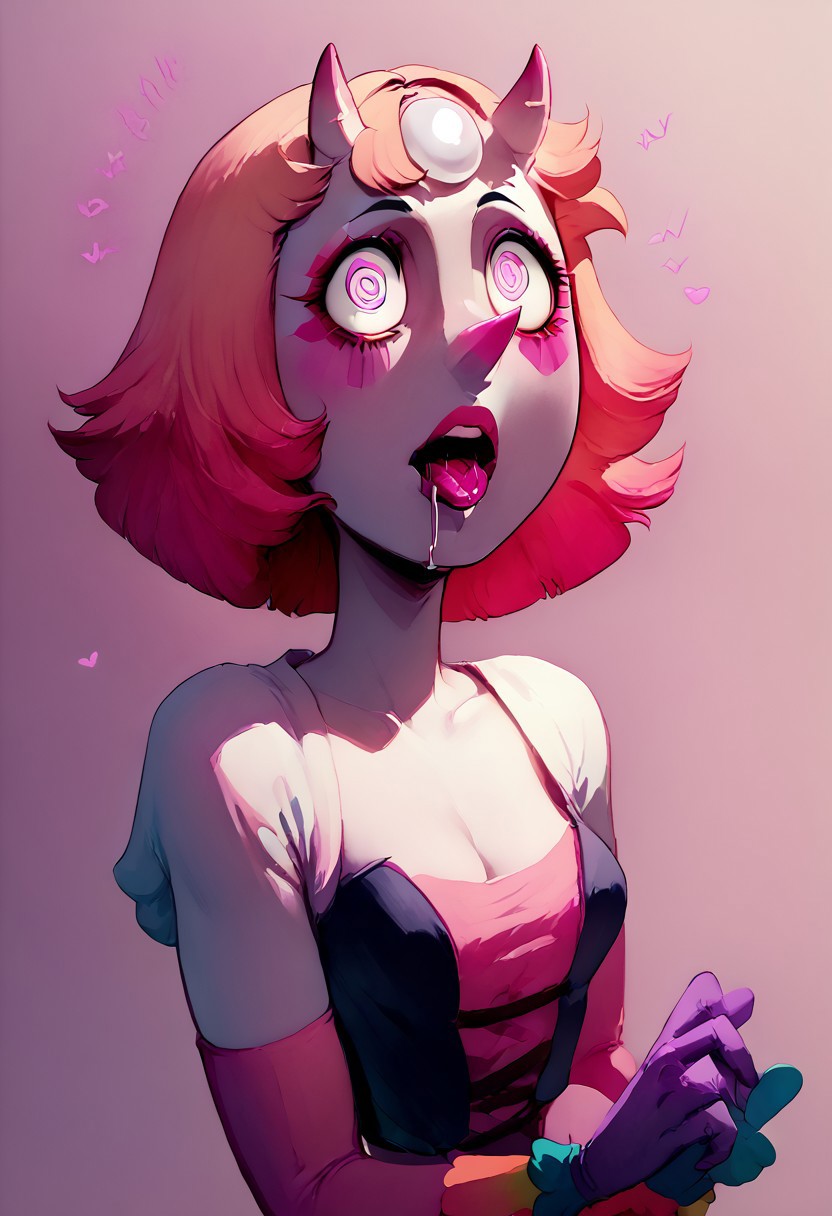 score_9, score_8_up, score_7_up,
1girl,looking at viewer,
oni,oni horns, skin-covered horns,
Pearl,
Medium breasts,c1rcus, clown, multicolored hair, thighhighs, gloves, makeup, striped,pink spiral eyes, hypnotised, half opened mouth, hypnotised, saliva ,