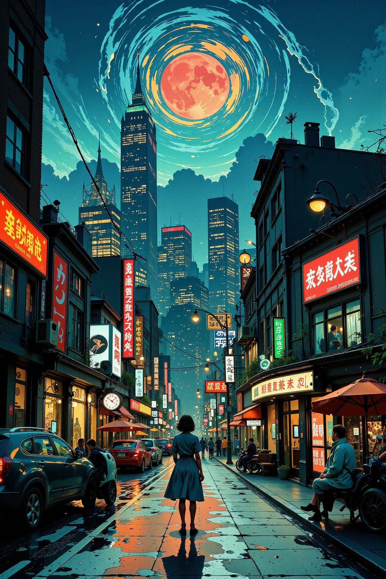1980s 80's city beautiful  landscape, rain and storm, woman, very intricate, very detailed, sharp, bright, colorful, <lora:Hand v2:0.5> <lora:Anti-Blur:1><lora:Insane Detail Slider:0.25>  <lora:flux.1_lora_flyway_Epic-detail_v2:0.3> <lora:fluxenhancer:0.25> <lora:ROWER:0.6> <lora:Anime art - Variant 3:0.6> Anime art