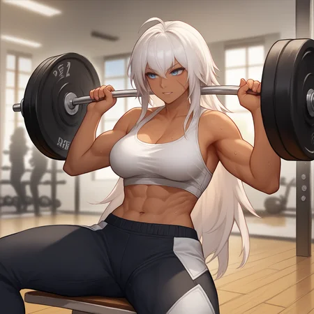 score_9, score_8_up, score_7_up, score_6_up, score_5_up, gym
BREAK indiana, dark skin, face scar, sportswear, sweat, toned, workout, weightlifting
<lora:Indiana-AzurLane_ponyXL_v30:1>