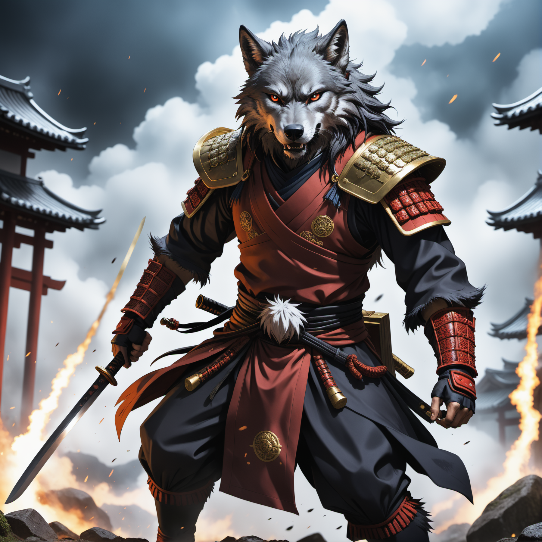 anime artwork anime artwork ((dark anime art:1.1)), a wrathful samurai wolf is storming the battlefield  . anime style, key visual, vibrant, studio anime,  highly detailed . anime style, key visual, vibrant, studio anime,  highly detailed