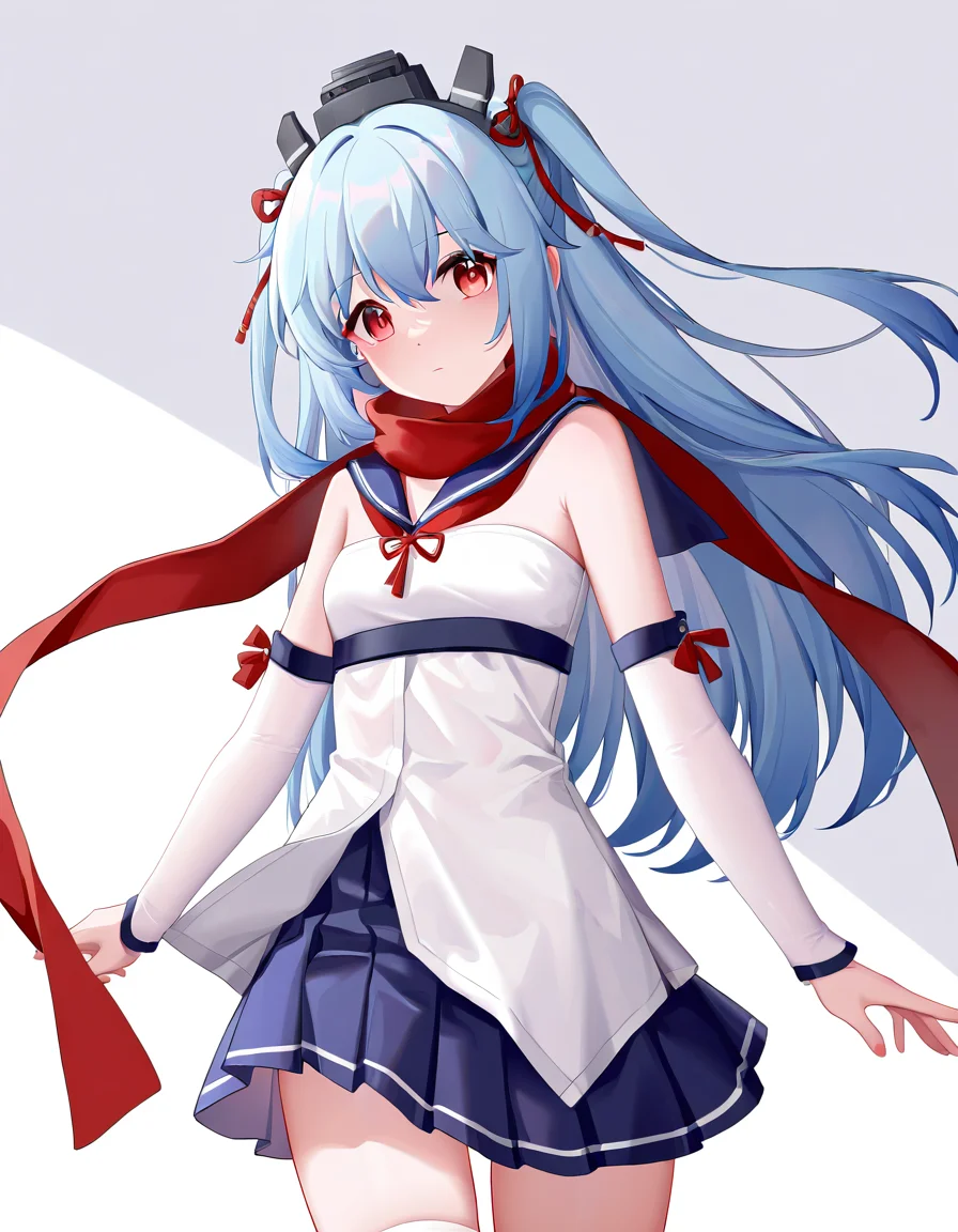 <lora:chuixue-000012:1>,1girl,solo,looking at viewer,cowboy shot,simple background,white background,chuixue,headgear,serafuku,strapless,detached sleeves,red scarf,, masterpiece, best quality, very aesthetic, absurdres,newest, incredibly absurdres,