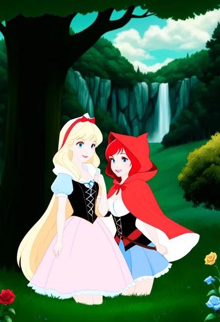 8K. Little Red Riding Hood and SnowWhite. (Enchanted home environemnt)
Anime_theme. Two_people
<lora:Little Red Riding Hood XL + SD1.5LITTLE RED RIDING HOOD_v:2.0>
<lora:DIsney Princesses PONY EDIT by Foxie Queen>