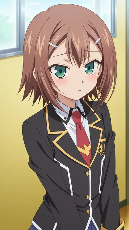 masterpiece, best quality, amazing quality, very aesthetic, absurdres, newest, anime screencap, <lora:checkpoint-e18_s864:1>, kinoshita hideyoshi, otoko no ko, brown hair, green eyes, short hair, fumizuki academy school uniform, school uniform, necktie,