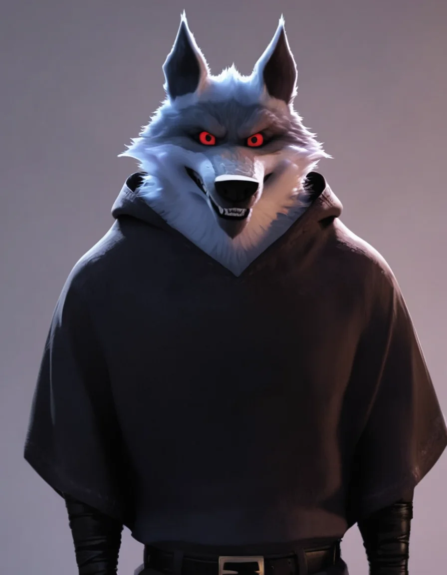 score_9, score_8_up, score_7_up, score_6_up, score_5_up, BREAK
source_furry, (dw:1.3), anthro gray wolf, red eyes, teeth, upper body, belt, looking at viewer, detailed fur <lora:Death_wolf:0.8>