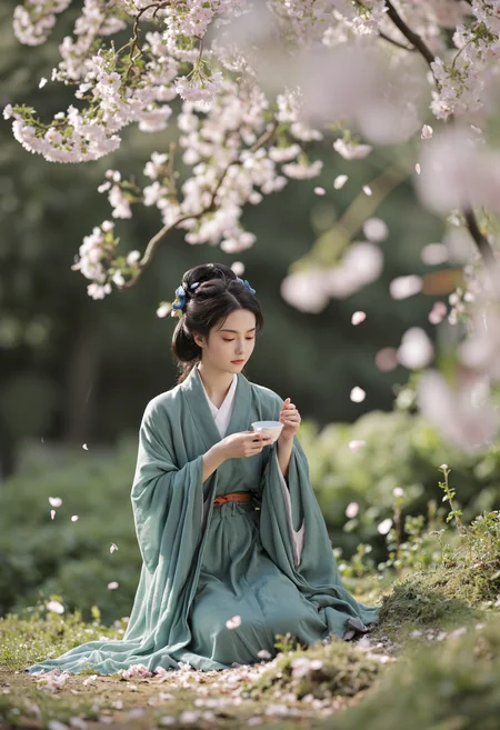 <lora:Dark_Gray_Photography_flux:0.30> <lora:Majicflus_qingyi:0.90> <lora:FLUX-Sword Sakura:0.40> <lora:majicbeauty1:0.50> <lora:Hand v2:1.00>