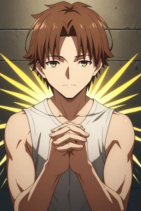 zPDXL, score_9, score_8_up, score_7_up, rating_safe, , looking at viewer, , 1boy, male focus, <lora:kiyotaka_ayanokouji_pony:0.70>, kiyotaka_ayanokouji, brown hair, brown eyes, short hair, bangs, parted bangs, solo, cowboy shot, energy plant, noon, own hands together, seductive smile, <lora:fate_go_style_pony:0.82>, fate_go_style, , <lora:sdxl_lightning_8step_lora:1>