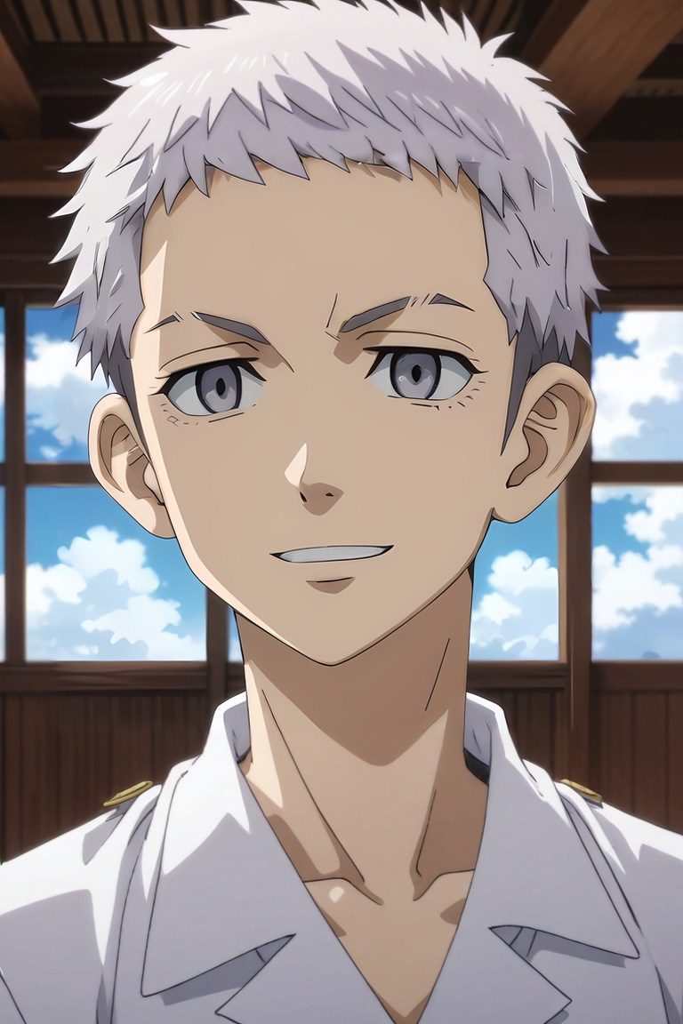score_9, score_8_up, score_7_up, source_anime, rating_safe, , , , , 1boy, solo, male focus, <lora:takashi_mitsuya_pony:0.82>, takashi_mitsuya, grey hair, grey eyes, short hair, upper body, heaven, clouds, indoors, dark, floating, naughty smile, , <lora:sdxl_lightning_8step_lora:1>