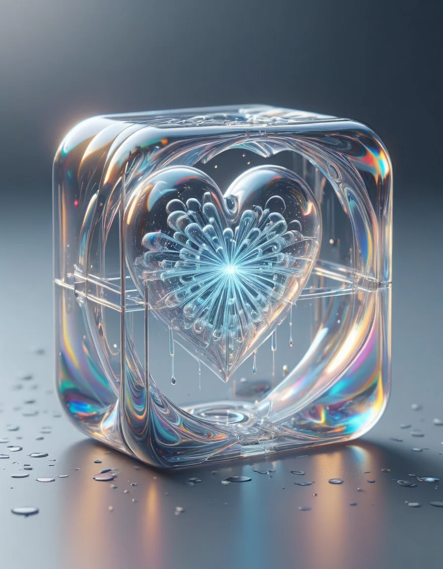 <lora:Bubbly_Tech_XL_World_Morph:1> , scifi,blurry_background,hyper detailed, bubblytech, transparency, caustics , iridescent,
(cube:1.1), glowing heart symbol, blurry_background,