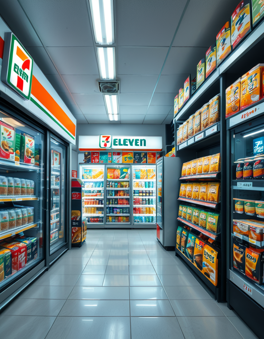 The interior of a Japanese 7-Eleven convenience store, brightly lit and impeccably organized. Shelves are neatly stocked with a variety of colorful snacks, including Japanese-exclusive chips, candy, and instant ramen with vibrant packaging. A refrigerated section displays an array of neatly arranged onigiri, bento boxes, and sandwiches, each with detailed labels. The drink section showcases an assortment of bottled teas, unique flavored sodas, and energy drinks in sleek, modern packaging. A small counter near the entrance features a steaming selection of freshly prepared oden in a glass display, emitting a warm, inviting aroma. The store's floor is pristine, with clear aisle markers and signs in both Japanese and English. A self-checkout kiosk and a cashier counter equipped with a digital payment system are visible in the background. Soft background music plays, adding to the welcoming atmosphere. The image is highly detailed and photorealistic, capturing the textures of product packaging, the glow of refrigerated displays, and the immersive experience of a Japanese convenience store.
<lora:SDXLFaeTastic2400:0.4> <lora:extremely_detailed:0.4> extremely detailed, <lora:Japanese_7-Eleven:1>,Japanese 7-3l3v3n, Masterpiece,best quality,hi res,8k,hi res,8k,award winning,(sharp focus, intricate, highly detailed),