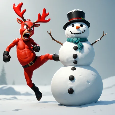 angry red reindeer kicking ADDCOL
snowman