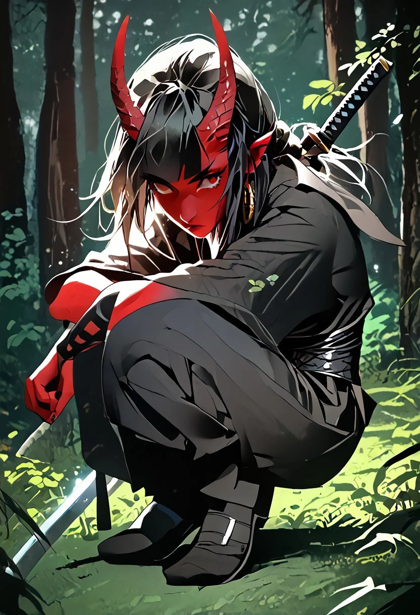 score_9, score_8_up, score_7_up, rating_suggestive, tiefling, one female, single person, red skin, black hair, straight horns, fighting robes, easynegative, negative_hand, MythAn1m3, Tiefling, pointed ears, Oni
musuclar woman, amazona, full body, black Hollow eyes, 1girl, Forest
Samurái, Katana,