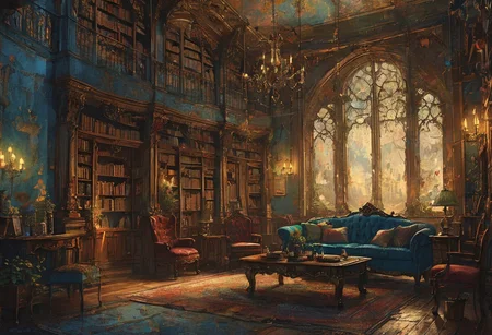 Devil in a Blue Dress, opulent library, tea service, lamplight <lora:Lost_In_Dreams:0.6>, <lora:detailed_notrigger:0.8>, Cinematic lighting, <lora:Dreamyvibes artstyle SDXL - Trigger with dreamyvibes artstyle:0.7> Dreamyvibes Artstyle