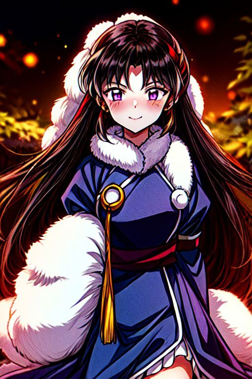 masterpiece,  best quality 1girl Setsun4 solo long hair,  (night time) forest background black hair very long hair purple eyes multicolored hair armor (fur trim) (medium body),<lora:EMS-179-EMS:0.800000>,<lora:EMS-293862-EMS:0.800000> bow, hair_bow, hair_tubes, red_bow, brown_hair, long_hair, bangs, sidelocks, ascot, brown_eyes, frilled_bow, yellow_ascot, blush, smile, hair_between_eyes