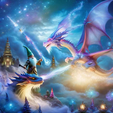 Fujifilm quality photograph (best quality)++, (masterpiece)++, (detailed)+, elf on the shelf fighting a Dragon, (fantasy illustration)1.3, enchanting Dragon battle elf on the shelf, mystical battle, (many gnomes battling)1.4 (whimsical charm).4 Otherworldly charm, mystical sky, (Luis Royo)1.2, (Yoshitaka Amano)1.1, moonlit night, soft colors, (detailed cloudscape)1.3, (high-resolution)1.2 (gnomes  battling everywhere)1.2 , <lora:DonM3t3rn1tyXL-v1.1:0.8> DonM3t3rn1tyXL <lora:DonMD1g174l4sc3nc10nXL:0.8> DonMD1g174l4sc3nc10nXL  <lora:Dragons:0.8> dragon  <lora:EnvyMagicalXL01:0.8> magical <lora:FantasyLandscape:0.8> FanLan