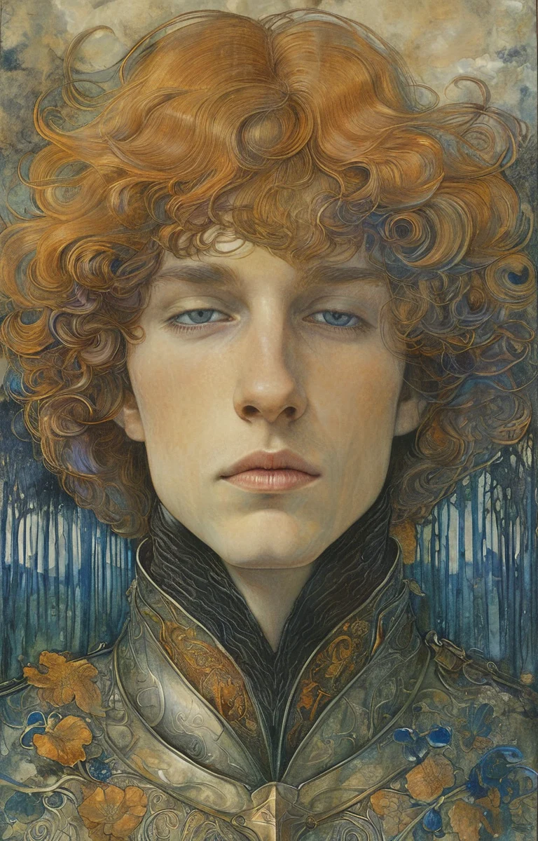 masterpiece,best quality,<lora:tbh140-sdxl:0.7>portrait of knight,illustration,style of Jean Delville,symbolism,colorful,