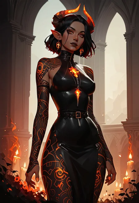 score_9, score_8_up, score_7_up, score_6_up, Expressiveh, ng_deepnegative_v1_75t, low angle looking up, ancient cathedral, lit by thousands of candles, 1 sexy female satyr (chainmail dress, black choker, glowing fingers, massive goat horns), night sky is filled with stars (red, garnet, pink, ruby), she gesticulates towards small flames in mid-air, (fires: 1.5) smoke, AS-YoungestV2:2, best quality, three quarter shot picture, petite, innocent, small body, skinny, g0thicPXL, dark theme, low light, underlighting,