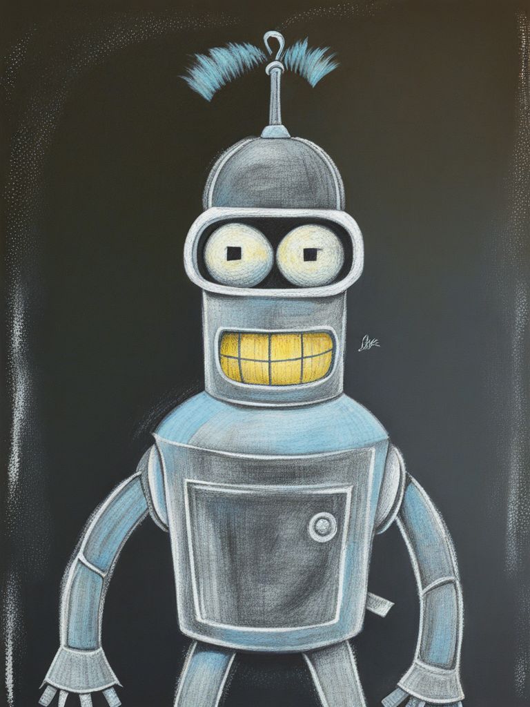 BenderBot ChalkBoardDrawing  <lora:SDXL_ChalkBoardDrawing_LoRA_r8:1.0> <lora:SDXL-benderbot-Lora:1>