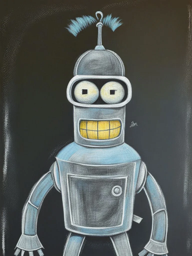 BenderBot ChalkBoardDrawing <lora:SDXL_ChalkBoardDrawing_LoRA_r8:1.0> <lora:SDXL-benderbot-Lora:1>
