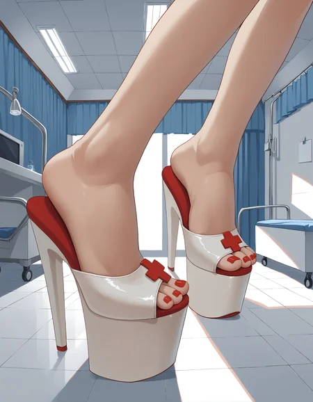 score_9, score_8_up, score_7_up, score_6_up, score_5_up, score_4_up, source_anime,
1girl,
foot focus,
(from side:0.9), (from above:0.8),
(hus7ler stiletto heels), platform stiletto heels, white footwear,
red toenail polish,
hospital, interior,
embedding:zPDXL2 ,