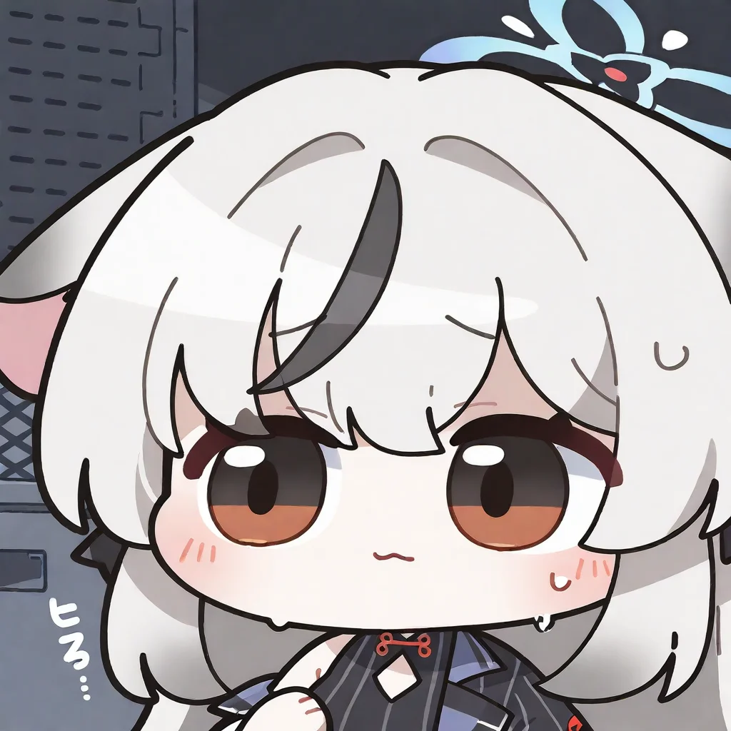 1girl, solo, blush, closed mouth, sweat, black eyes, :3, chibi, deformed, arikuigames1105, kokona \(blue archive\), averting eyes, 
very awa, masterpiece, best quality, amazing quality, absurd res, hi res, highres,  <lora:NoobV065sHyperDmd:1>  <lora:nunchi:0.5> <lora:Arikuigames1105IllustriousV1:1> <lora:ER_SD:1>