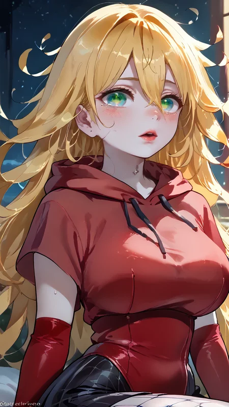 PonyScores, <lora:pony_good_hands:1> good_hands,upper body,Lying on the side with one knee bent and arm resting on the side, BREAK
hot attractive 1 girl,large breasts, Close-Up Shot,in an industrial complex,Astonished: Wide eyes raised eyebrows open mouth slightly pulled back lips showing disbelief or amazement.,
<lora:ASedusa_character:0.8> SedusaXLP, very long hair, yellow hair, (messy hair):2,green eyes, makeup, colored skin, white skin, red leotard, floating hair, large breasts,red elbow gloves, fishnet pantyhose
<lora:bioluminescent-dress-PD-2.0:0.8> bioluminescent,
<lora:HoodOverEyes:1> hood over eyes,big hood, hood up,long hoodie, <lora:breasts_size_slider_pdxl_goofy:1.1> <lora:GLOW_EYES-XLP:1> glow_eyes,