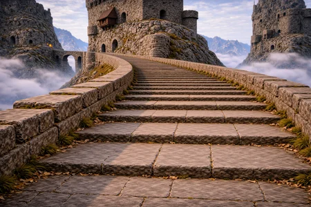 Stone stairway of a fantastical castle