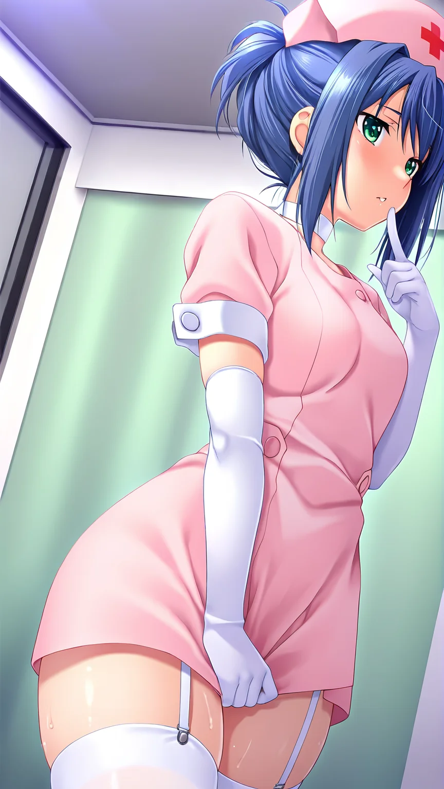amazing quality,absurdres,best quality,masterpiece,highres,newest,detailed,detailed body,detailed face,masterpiece,best quality,solo,
kasumi,1girl,nurse,thighhighs gloves,blue hair,hat,nurse cap,elbow gloves, green eyes,<lora:kasumi:1>,
