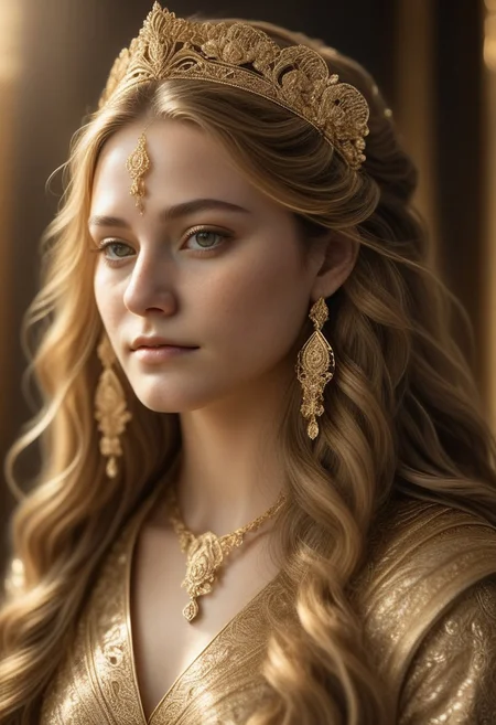 dskgold_filigree, solo, 1girl, long hair, traditional media, portrait, pencil, gold filigree, made of gold, cinematic lighting, cinematic angle, best quality, masterpiece