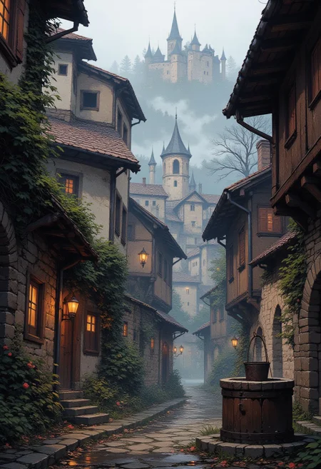 Foggy Morning in a Transylvanian Village
"The thick morning fog coils around the rooftops of the ancient village, muffling all sound. Narrow cobblestone streets wind their way past ivy-covered walls, leading toward a distant hill where the ruins of a once-grand castle loom. The wooden shutters of the village houses are all closed tight, their iron latches glinting in the dim light. A weathered well stands at the center of the town square, a bucket dangling motionless from its rope. Somewhere, hidden in the mist, church bells toll once—deep, resonant, and without an echo."