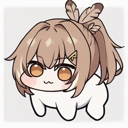score_9, score_6_up, source_anime, 1girl, doro, creature, :3, chibi, no humans, white skin, four legs, solid circle eyes, no pupils, mumei, ponytail, feather hair ornament, hairclip, white background, solo<lora:Doro_X_PDXL_V1:1> <lora:nanashi_mumei_sdxl_pony:0.8>