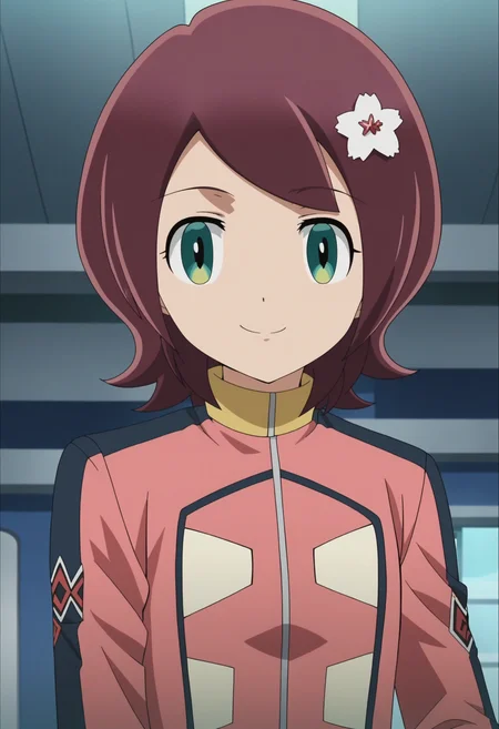 score_9, score_8_up, score_7_up, score_6_up, score_5_up, score_4_up , anime coloring ,BREAK source_anime, anime,screencap,
1girl, solo, sakuras, hair ornament, jacket, <lora:PonyXL Sakura Sango V1:1>
indoors, upper body,
smile, looking at viewer,