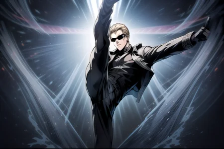 (Albert Wesker:1.4), highly detailed, highres, extremely detailed, detailed background, perfect face, high quality, detailed face, anime, best quality, masterpiece, 4k, 8k, absurd resolution, cinematic lights, intricate detail, detailed hands, animation, illustration, (blonde hair), short hair, (1man), mature male, shades, sunglasses, 1boy, black shirt, black trench coat, high definition, sharp focus, OverallDetail, deep shadow, dimly lit, shade, animification, <lora:dreamlookai_lora_db_bb89d853_ckp_9966b693_step_3000_Wesker:0.7> wesker, <lora:Hiroyuki Kitazume:0.4>, <lora:beard_slider_v10:-3>, <lora:gender_slider_v1:-4>, slick back hair, <lora:AlbertWeskerRE:0.5> AlbertWeskerRE, <lora:hyperdenoiser_v090:0.6>, <lora:hyperrefiner_v090:0.6>, <lora:REAlbertWesker:0.3> REAlbertWesker, ah1,<lora:add_detail:1>, <lora:high_kick003:0.4> (high kick:1.3), kicking, (leg up:1.3), (tae kwon do fight), 2boys, (multiple boys)