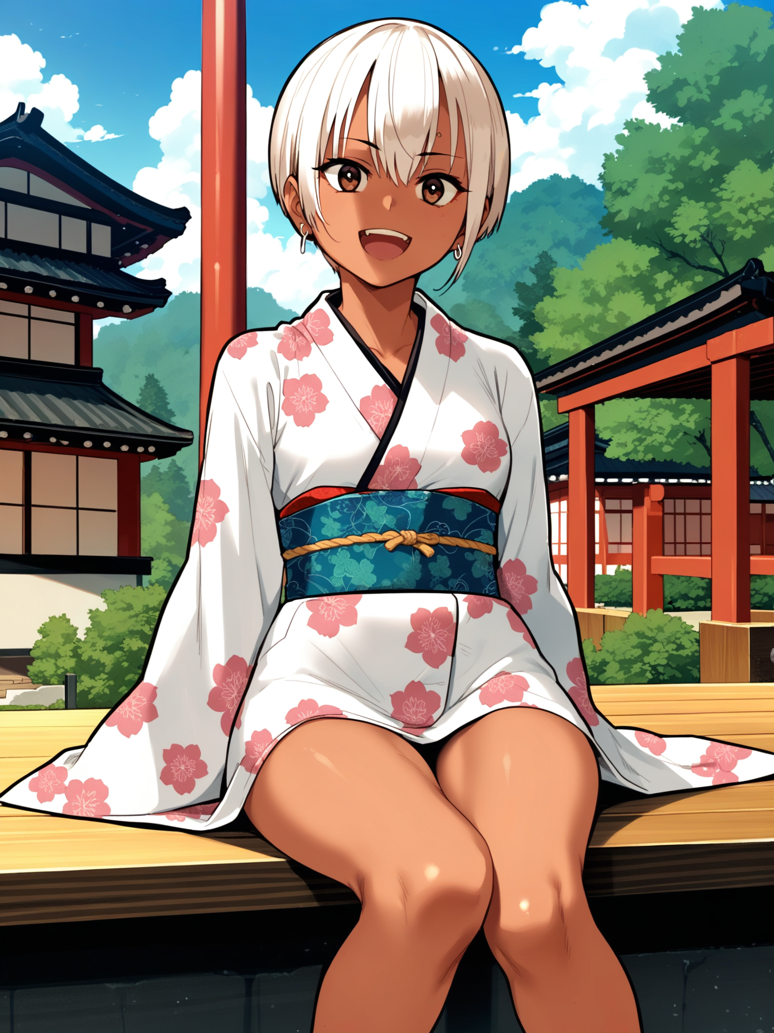 <lora:happy_tentacle-cherry_asuka-v0.1-000030:1>, ht_cherry_asuka, earrings, tan, brown eyes, kimono, outdoors , 1girl, solo, cowboy shot, thighs , jitome , (excited :1), , looking at viewer , sitting , facing viewer , score_9, score_8_up, score_7_up, score_6_up, score_5_up, score_4_up