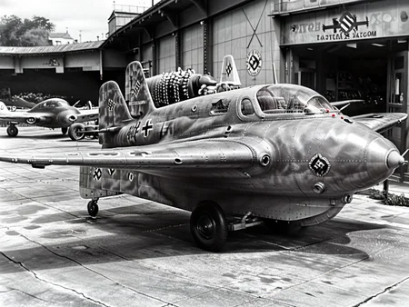 <lora:Me-163-Pony:0.9> me_163 aircraft, score_9,vintage photograph, grainy texture, black and white, wartime archive, historical aviation, experimental aircraft, World War II aviation history, classic aviation photography, museum collection