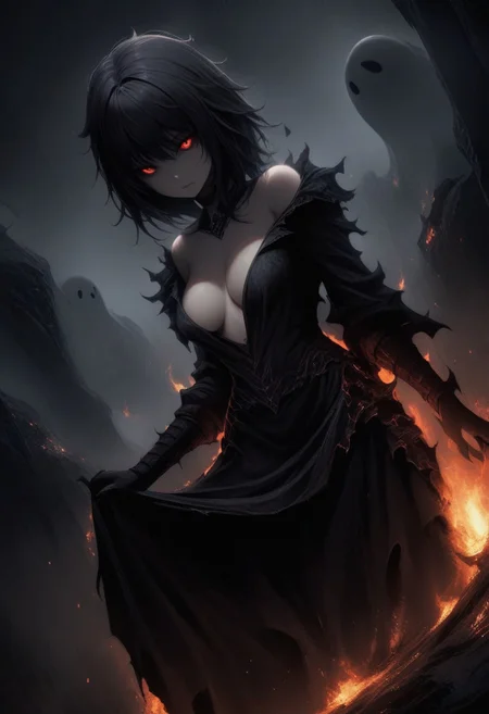 score_9,score_8_up,score_7_up,raw,realisitc, hetero, dutch angle, 1girl,Dark Fantasy Art, Dark Moody Atmosphere, dramatic, mysterious, dark moody atmosphere, dark, moody, dark fantasy style,
BREAK,female, ghost rided, burning, flames, low angle, breasts lifting, downblouse, perfect face,