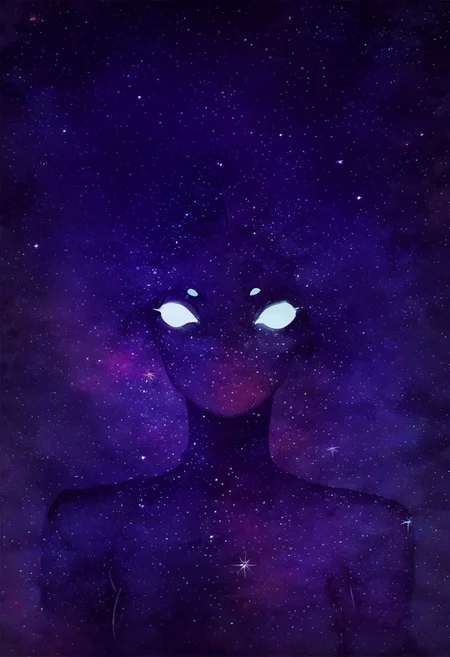 zPDXL2, score_9, score_8_up, score_7_up, score_6_up, score_5_up, score_4_up, Score_9, score_8_up, score_7_up, score_6_up, , , black silhouette, galaxy, glowing white eyes, no mouth