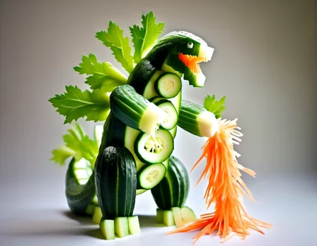 Godzilla, made of Cucumber and shredded carrot
