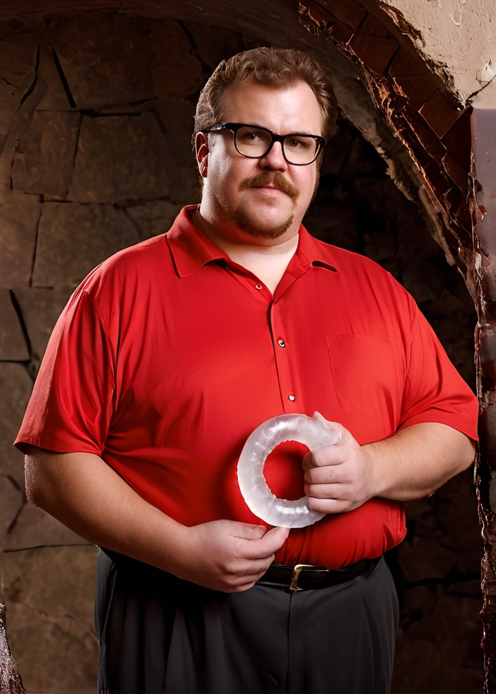 Photo of Phil Pyro, posing in hell holding an ice ring at waist height, (detailed, ultra-detailed body:1.1),best quality,photo-realistic,highly detailed,absurdres,cinematic lighting,hyper-realistic,sharp focus,32k resolution,detailxl,SimplePositiveXLv2,