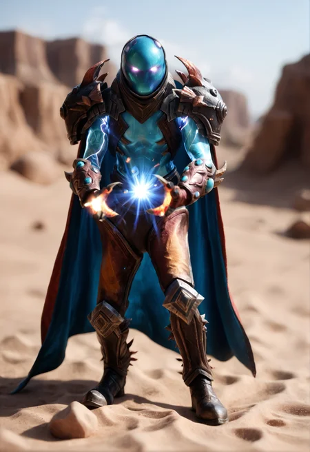 <lora:Arc_Warden_v1:1> arc_warden_v1,
1boy, no humans,
glowing,
claws,
armor, cape, helmet,gloves, shoulder armor, boots, gloves,, score_9, score_8_up, score_7_up, score_6_up, derpibooru_p_95,
detailed eyes, beautiful, detailed background, perfect eyes,
blur censor, blurry, blurry background, blurry foreground, bokeh, motion blur,
chromatic aberration, depth of field, figure, focused, focus
photography, realistic sun light and shadows, photorealism, UHD --ar 9:16 --style raw --stylize 700,
solo,
A scorching desert with sand dunes and mirages, dynamic pose, dynamic angle, ((An inviting sexy pose)),