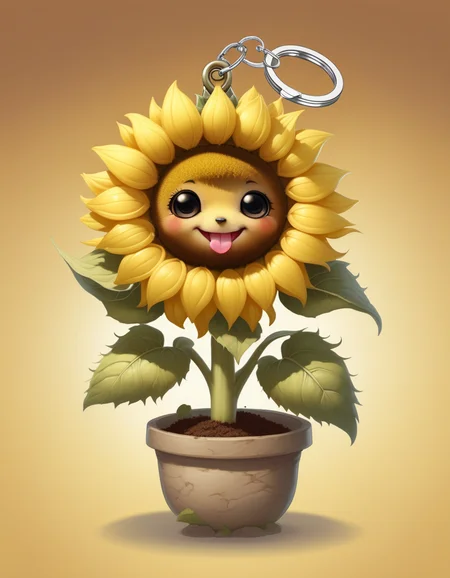 high quality digital fantasy image of a sunflower keychain, cute, kawaii, adorable, digital art, art by carnes griffith <lora:FaeStyle:1>,