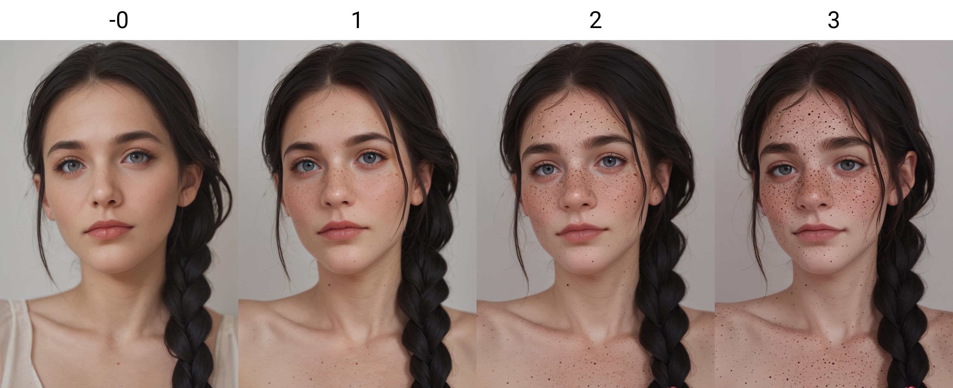 woman, portrait, <lora:Freckles Slider_alpha1.0_rank4_noxattn_last:-0>, ((black hair)), facing viewer, braided hair,