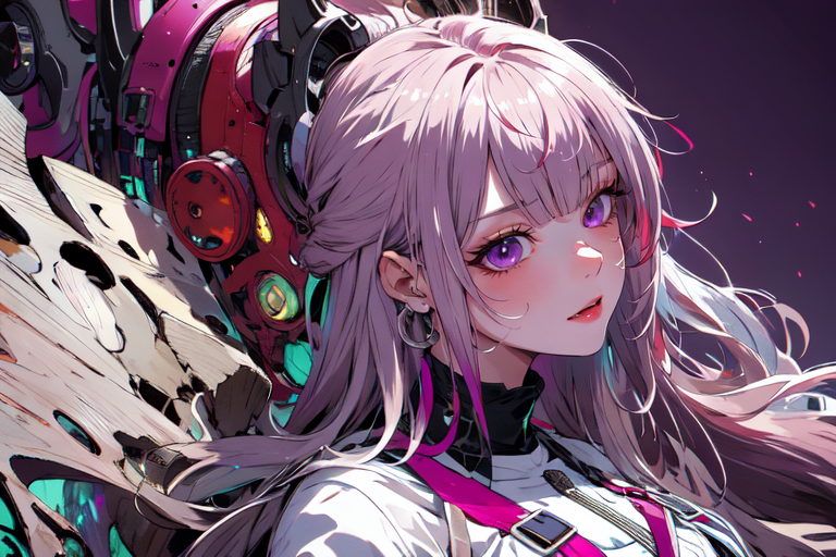 (otherworldly), highly insanely detailed, masterpiece, top quality, best quality, highres, 4k, 8k, RAW photo, (very aesthetic, beautiful and aesthetic), farm, fields, barn, fence, fantfa, <lora:FantasyFarm-10:0.5>, 
1girl, 
(white and red hair,purple hair,silver blonde hair ,colored inner hair), 
(a colorful background,multicolored background,solid color,solid color background,gradient background),âââ