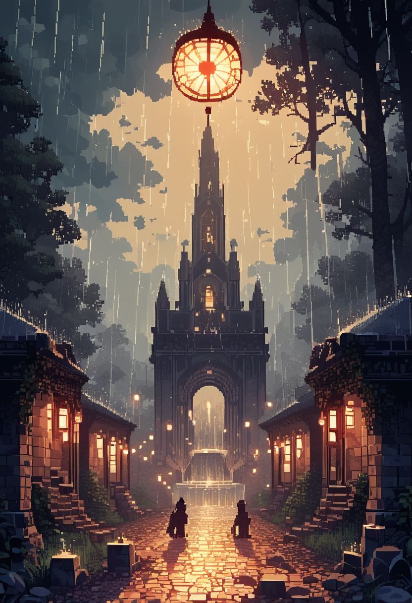score_9, score_8_up, score_7_up,soft shadows, dark,night,cloudy, rain,storm, heavy rain, heavy-rain BREAK
no humans, mansion, trees, lights inside building, lanterns, beautiful lawn, fountains in front of building, brick walls, wet, wet ground, pixel art, 64bits
<lora:Pony_DetailV2.0:1.0>  <lora:Rain (pony) v1:1>