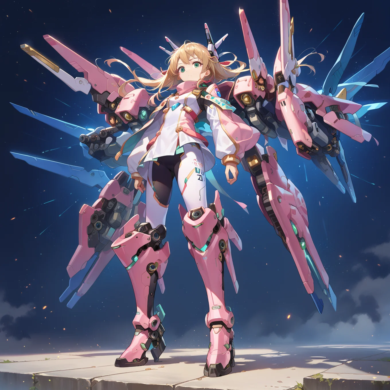 score_9, score_8_up, score_7_up,source_anime,
mechagirl02,
solo,mecha musume, 1girl, bodysuit,mechanical boots, options,
light particles,
<lora:roboko-000015:0.7>